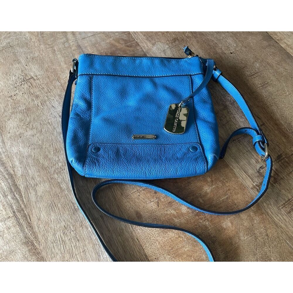 Vince Camuto Genuine Leather Crossbody Bag Blue Adjustable Strap